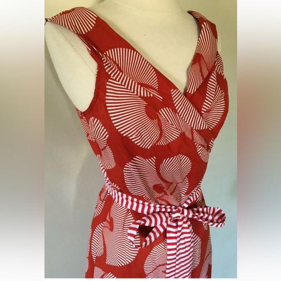 “DONATED” Diane Von Furstenberg, Burnt Orange & White Abstract Swirl Dress, Sz 8 - Picture 4 of 9